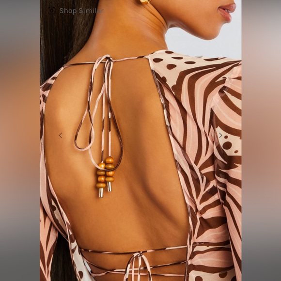 Retrofete Vienna silk dress long sleeve sheer polka dot leaves Brown Maxi Dress - Picture 2 of 6